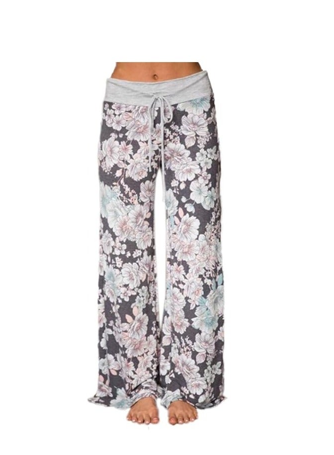 iChunhua Women's Comfy Stretch Floral Print Drawstring Palazzo Wide Leg Lounge Pant  - Image 4