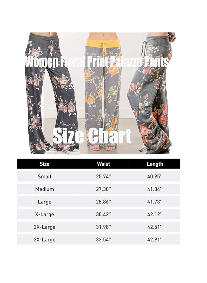 iChunhua Women's Comfy Stretch Floral Print Drawstring Palazzo Wide Leg Lounge Pant  - Image 5