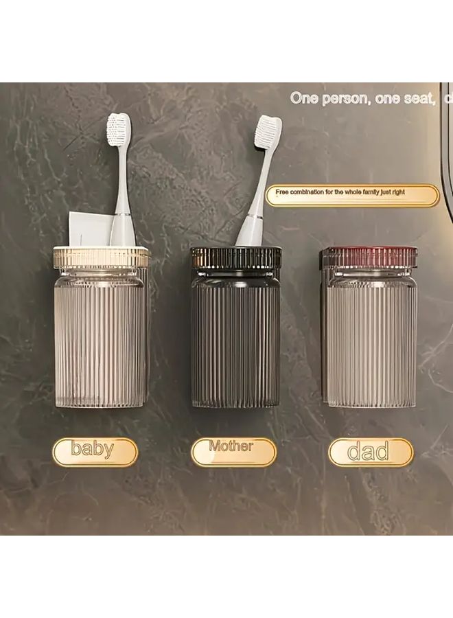 Black No Drill Wall Mounted Bathroom Toothbrush Holder Cup Storage Shelf - Image 5