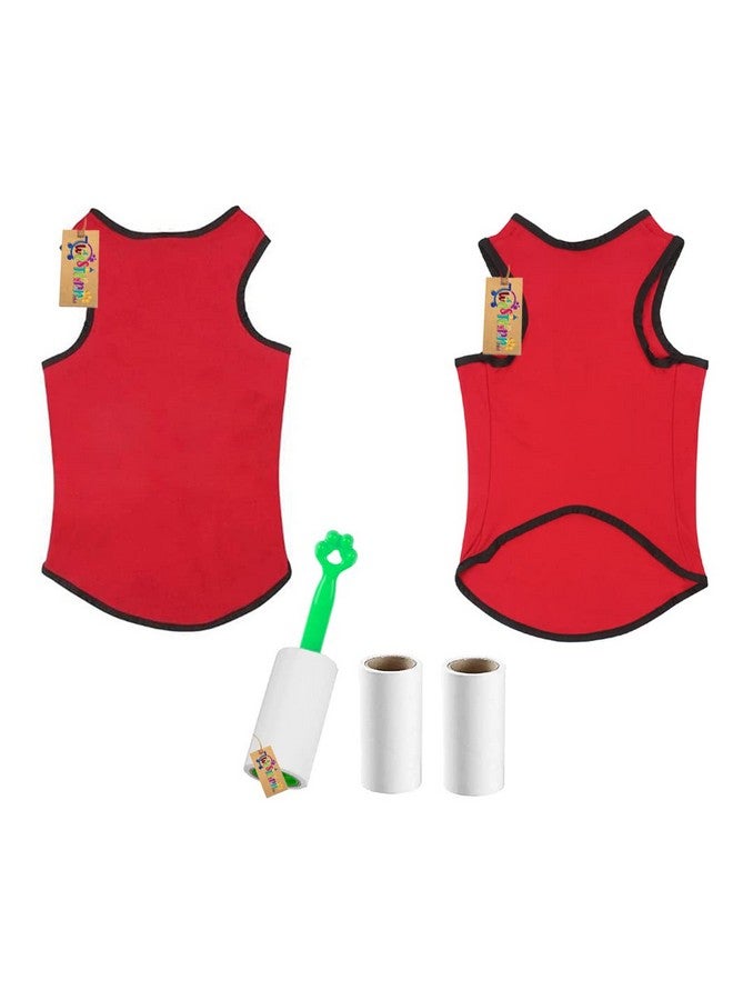 Western Era Comfortable Cotton Dog T-Shirt With Lint Roller (Combo) For Dog, Puppy Tank Top Fashion Apparel (Red & Black) (Medium - 18Inch) - Image 3