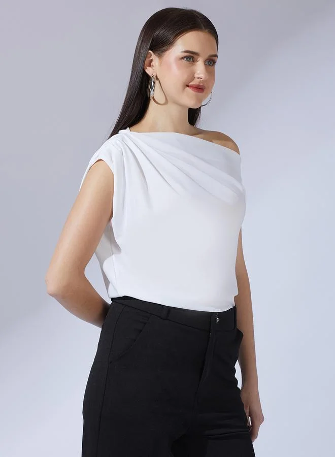globus Women White One Shoulder Sleeveless Top
