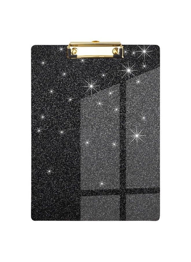 WAVEYU - Black Glitter Clipboard Acrylic Clipboard For Women Men Stardard Letter Size Clipboard With Low Profile Gold Clip For Designed For Classroom School And Office Use A4 Size 12.5" X 9" Black - Image 1