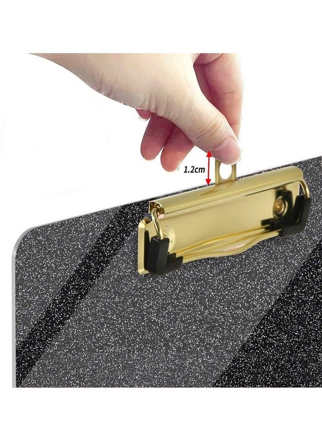 WAVEYU - Black Glitter Clipboard Acrylic Clipboard For Women Men Stardard Letter Size Clipboard With Low Profile Gold Clip For Designed For Classroom School And Office Use A4 Size 12.5" X 9" Black - Image 1