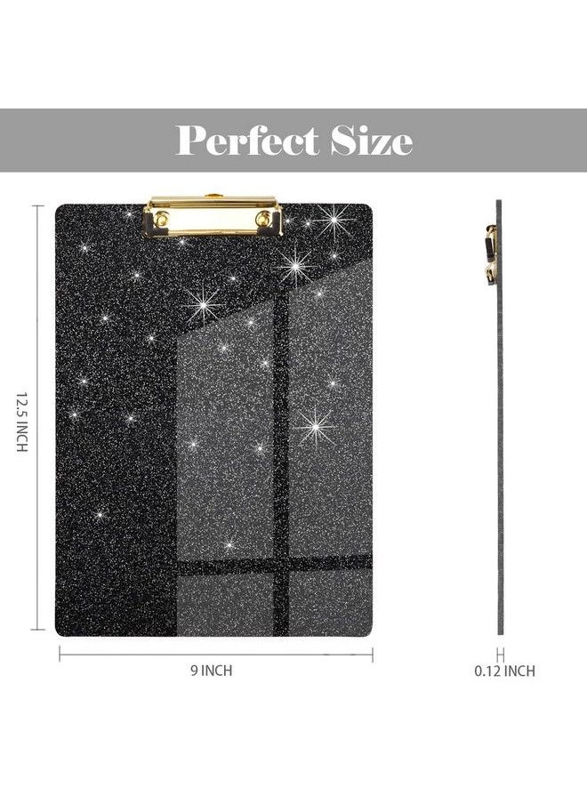 WAVEYU - Black Glitter Clipboard Acrylic Clipboard For Women Men Stardard Letter Size Clipboard With Low Profile Gold Clip For Designed For Classroom School And Office Use A4 Size 12.5" X 9" Black - Image 1
