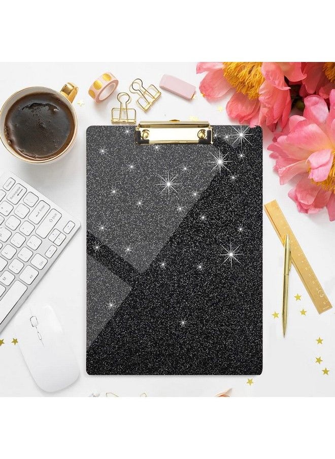 WAVEYU - Black Glitter Clipboard Acrylic Clipboard For Women Men Stardard Letter Size Clipboard With Low Profile Gold Clip For Designed For Classroom School And Office Use A4 Size 12.5" X 9" Black - Image 1