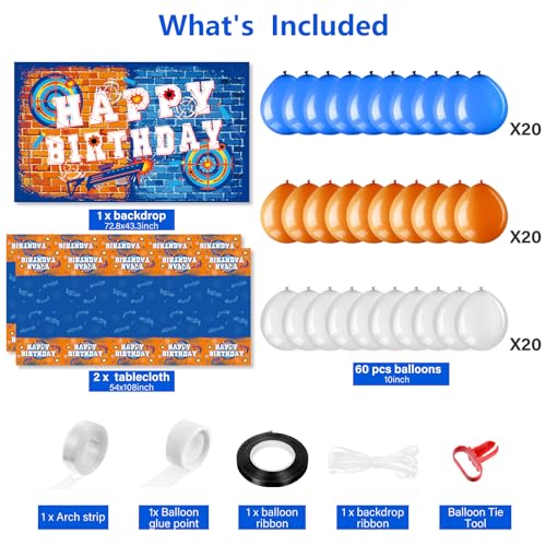 Irenare 62 Pcs Dart Battle Party Decorations Happy Birthday Supplies with Gun Theme Banner Tablecloth Balloons for Kids - Image 5
