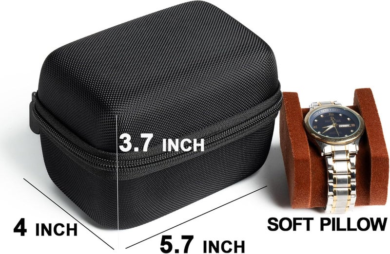 RIGICASE 2 slots Watch travel case, with accessories compartment for rings cufflinks watch band, Hard Portable Watch box holder Organizer with soft pillow fit up to 55mm | custom insert for rings,necklace,braclet, anti-move watch pillow, hardshell and drable 1680d fabric. - Image 5