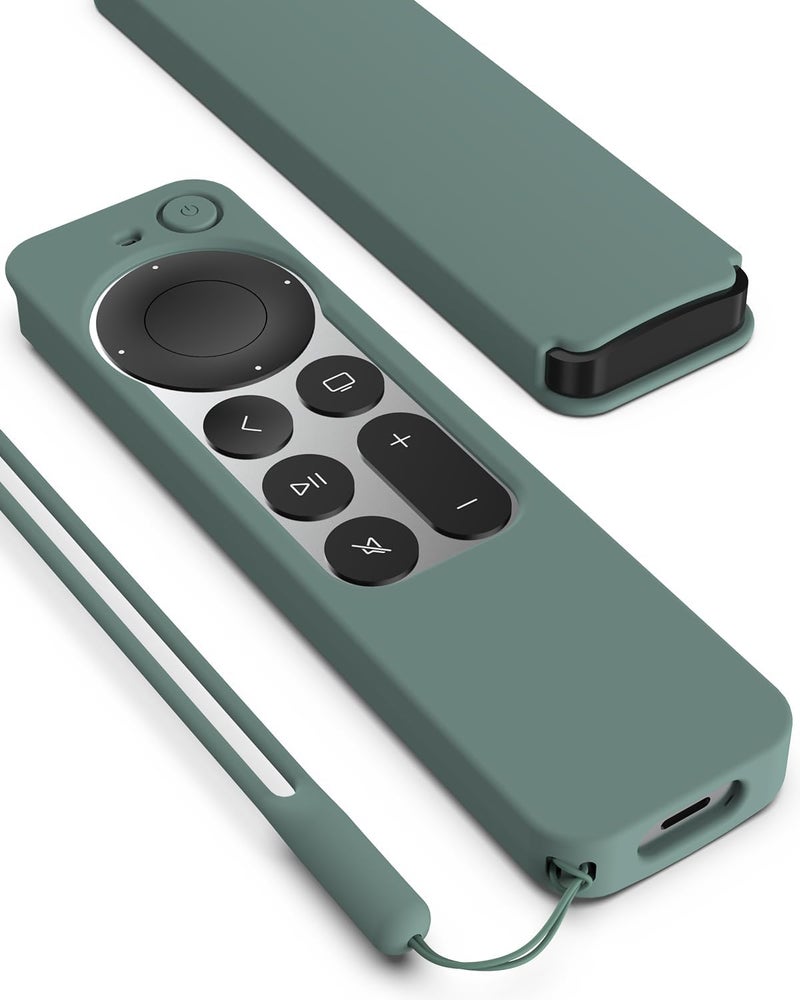 K TOMOTO Compatible with Apple TV 4K Siri Remote Case 2021, Silky-Soft Anti-Slip Protective Silicone Cover for Siri Remote Control 2nd Generation [Lanyard Included], Pine Green - Image 3