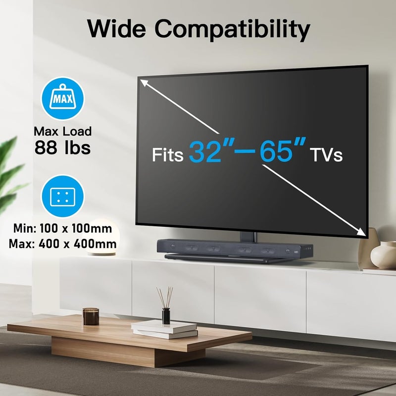 PERLESMITH Universal TV Stand Table Top TV Base for 32 to 65 inch LCD LED OLED 4K Flat Screen TVs-Height Adjustable TV Mount Stand with Tempered Glass Base,VESA 400x400mm,Holds up to 88lbs,PSTVS15 - Image 2