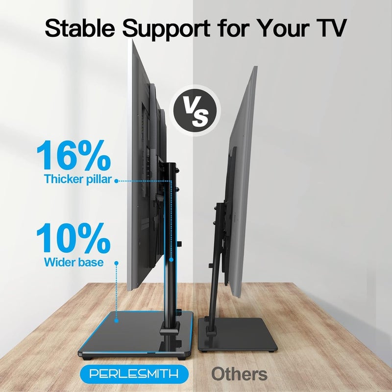 PERLESMITH Universal TV Stand Table Top TV Base for 32 to 65 inch LCD LED OLED 4K Flat Screen TVs-Height Adjustable TV Mount Stand with Tempered Glass Base,VESA 400x400mm,Holds up to 88lbs,PSTVS15 - Image 4