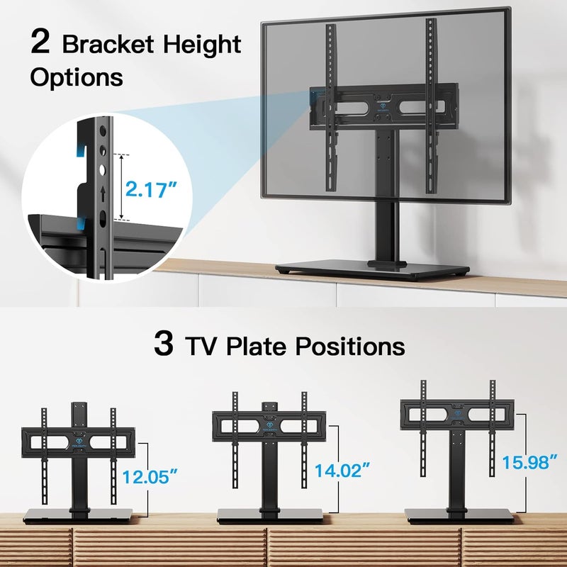 PERLESMITH Universal TV Stand Table Top TV Base for 32 to 65 inch LCD LED OLED 4K Flat Screen TVs-Height Adjustable TV Mount Stand with Tempered Glass Base,VESA 400x400mm,Holds up to 88lbs,PSTVS15 - Image 3