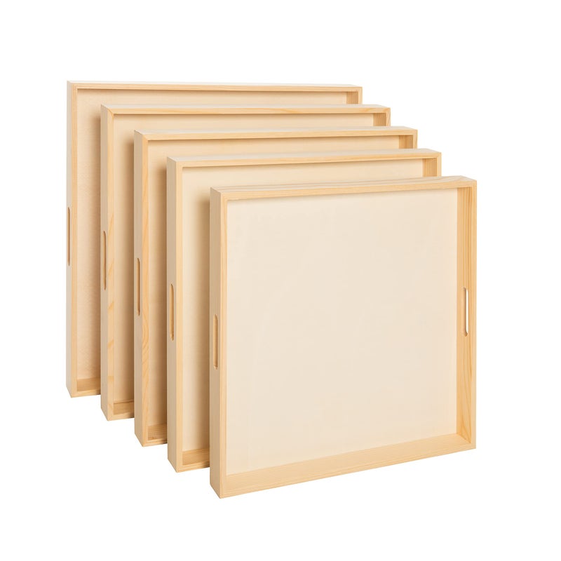 Creative Hobbies Wooden Nested Serving Trays Set of 5 Unfinished Trays with CutOut Handles for Crafts Serving and Home Dcor Square