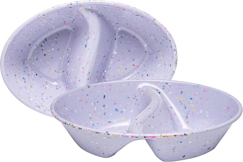 bzyoo Confetti Divided Bowl Set of 2 100 Melamine BPAFree Stackable Unbreakable Bowls with Two Compartments Ideal for Snacks Chips  Dips Cereal DishwasherSafe Color Purple - Image 1