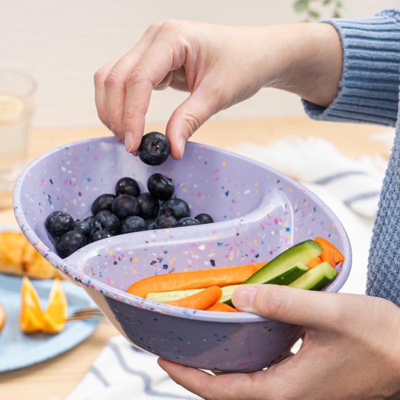 bzyoo Confetti Divided Bowl Set of 2 100 Melamine BPAFree Stackable Unbreakable Bowls with Two Compartments Ideal for Snacks Chips  Dips Cereal DishwasherSafe Color Purple - Image 3