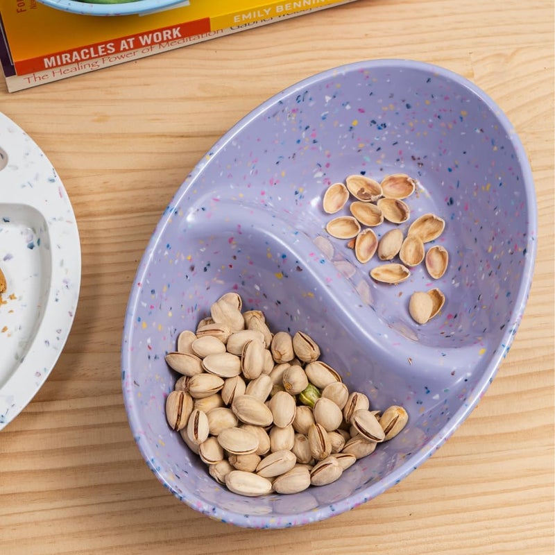 bzyoo Confetti Divided Bowl Set of 2 100 Melamine BPAFree Stackable Unbreakable Bowls with Two Compartments Ideal for Snacks Chips  Dips Cereal DishwasherSafe Color Purple - Image 4