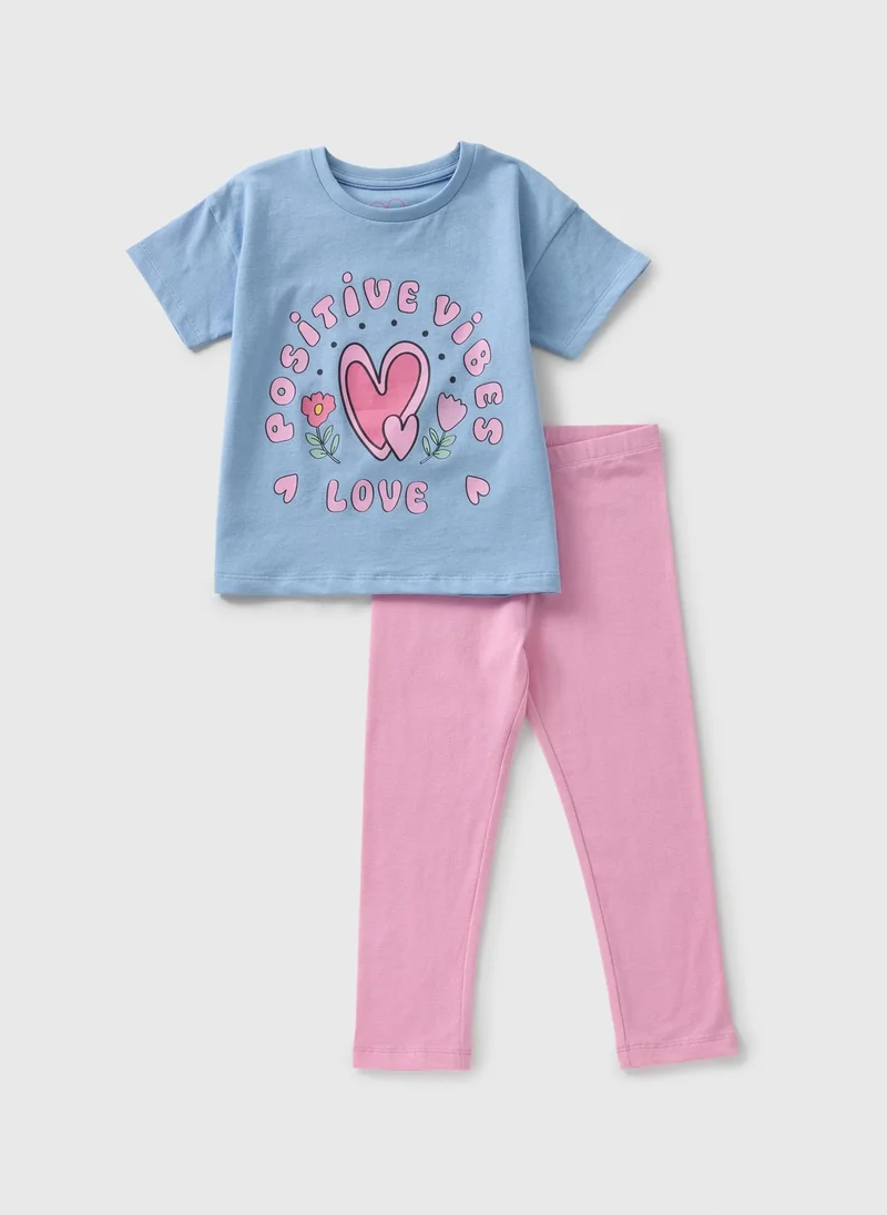 Matalan Girls Pink Positive Vibes Top & Legging Set