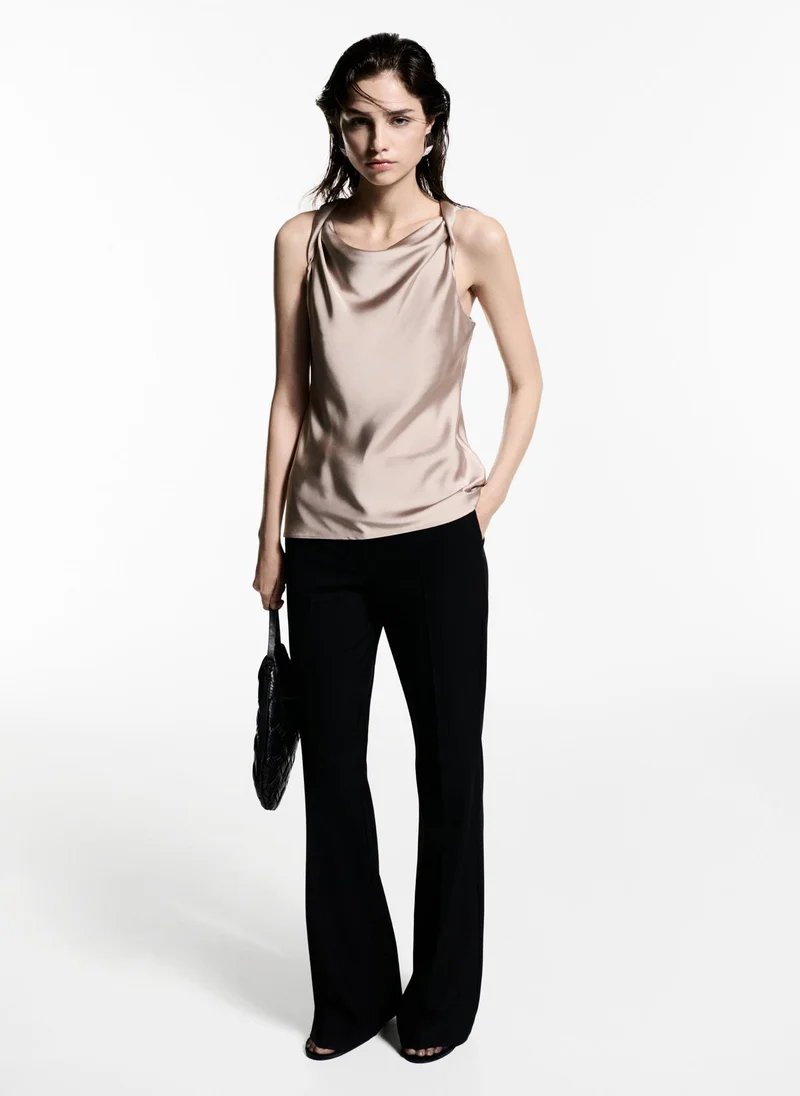 MANGO Draped Neck Satin Top