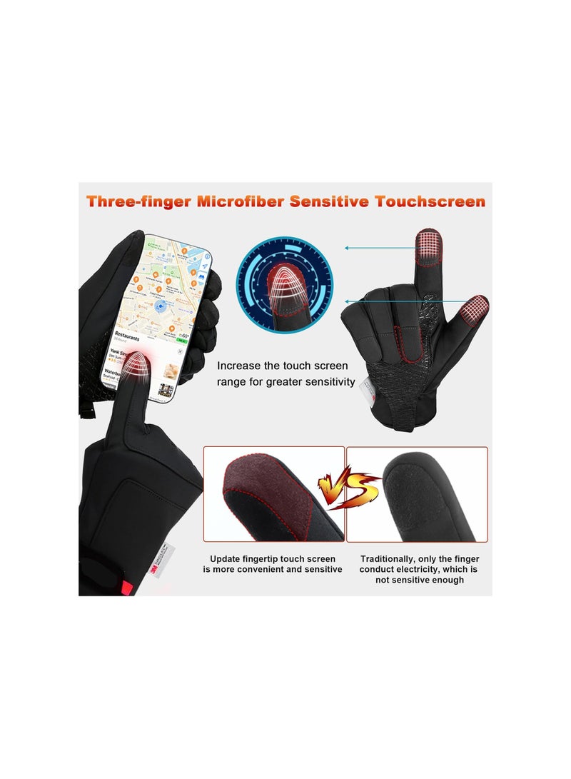 SYOSI Waterproof Winter Gloves, Mens Women Warm Touch Screen, Anti-Slip and Wear-Resistant, with Adjustable Velcro, for Shoveling Snow, Cycling, Driving, Running, Hiking, Camping, Snowball Fights(Grey)(M) - Image 2