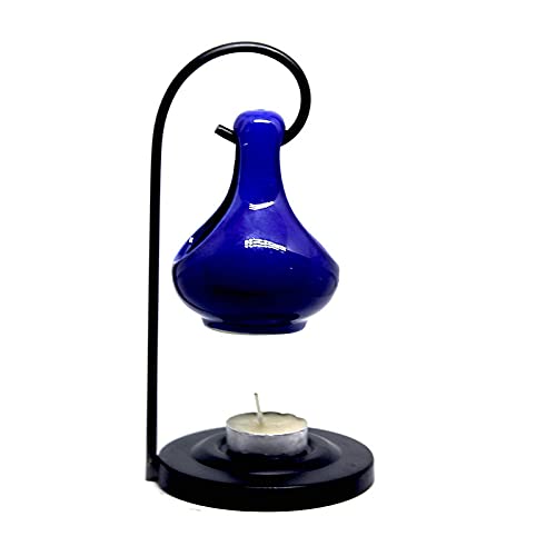 Breezy Aroma Metal Blue Hanging Ceramic Tealight Candle Holder Oil Burner - Aroma Lamp - Aroma Diffuser (8 H x 4 W Inch ) - Image 3