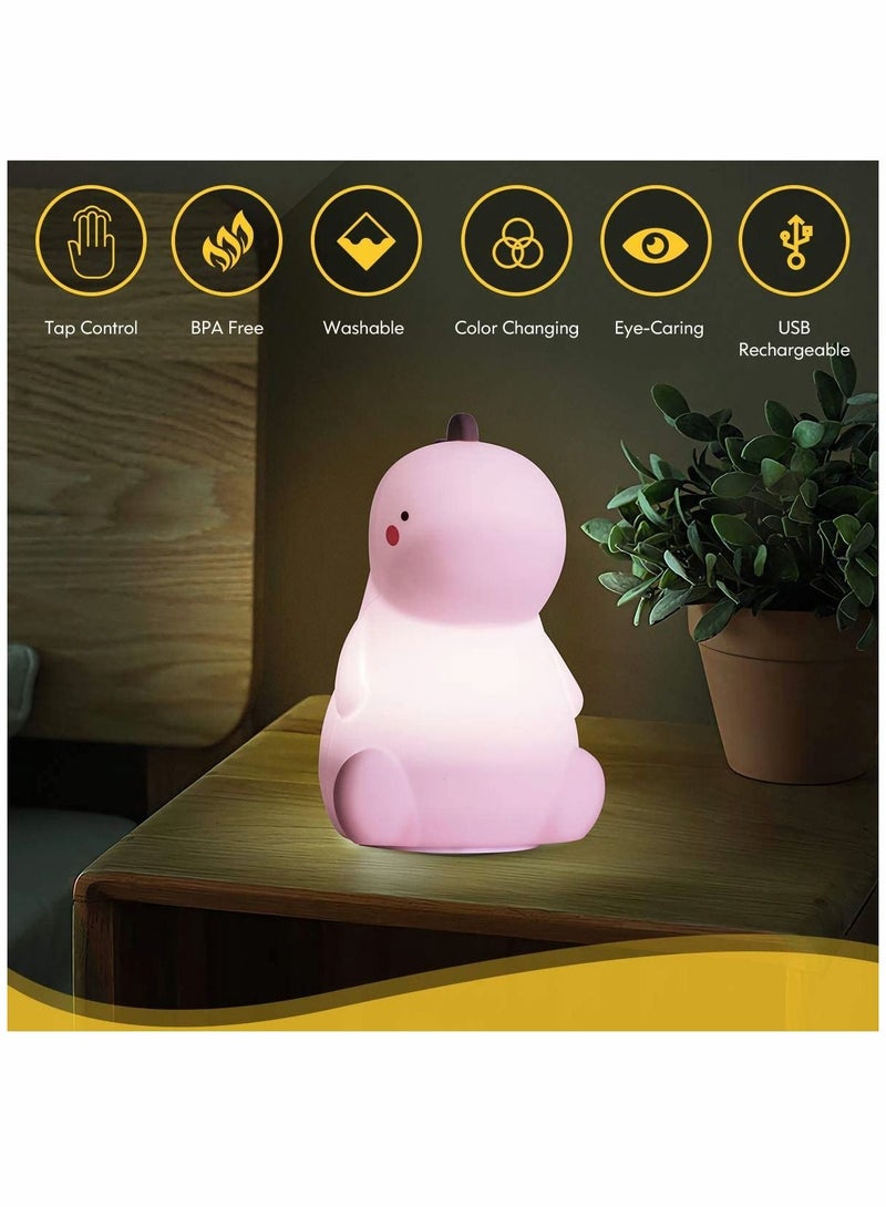 SYOSI Night Light, Dinosaur Night Light, Cute Color, Changing Silicone Baby Night Light, with Touch Sensor, Portable Rechargeable LED Bedside Nursery Lamp, for Toddler's Room, Dinosaur Gifts, for Boys Girls - Image 2