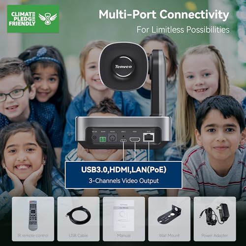 Tenveo 4K PTZ Camera AI Auto Tracking 12X Optical Zoom Wide View Angle USB3.0/HDMI/RJ45/PoE Live Streaming Camera for Church Video Conference Broadcast Zoom Skype Teams, Red Dot Design Winner - Image 5
