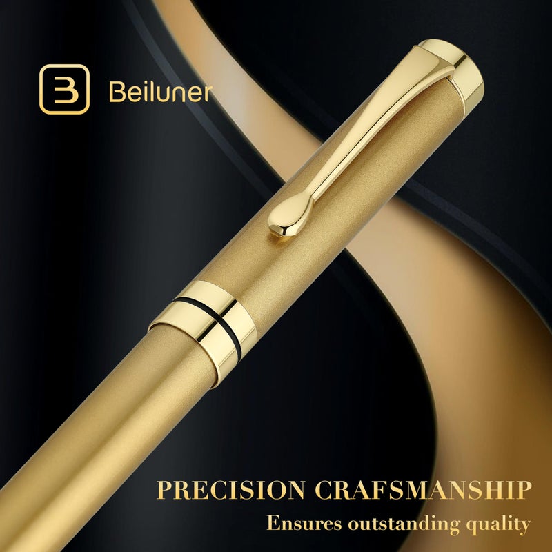 BEILUNER Ballpoint Pens, Stainless Steel with Chrome Trim, Luxury Golden Metal Pen Set, Best Ball Pen Gift Set for Men & Women, Professional, Executive, Office, Fancy Pens-Nice Box with Extra Refill - Image 2