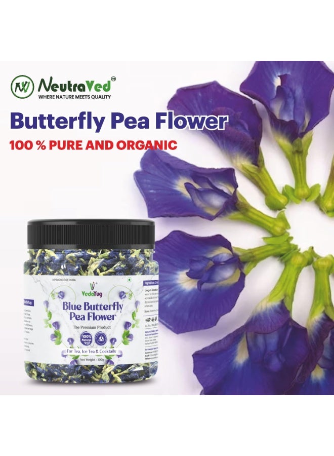 VY VedaYug Blue Butterfly Pea Flower Tea 100 Gram | Making ICE and Herbal Tea with ANTI-OXIDANT, Caffeine Free | Natural Colourant | Use with Green Tea - 100g - Image 3