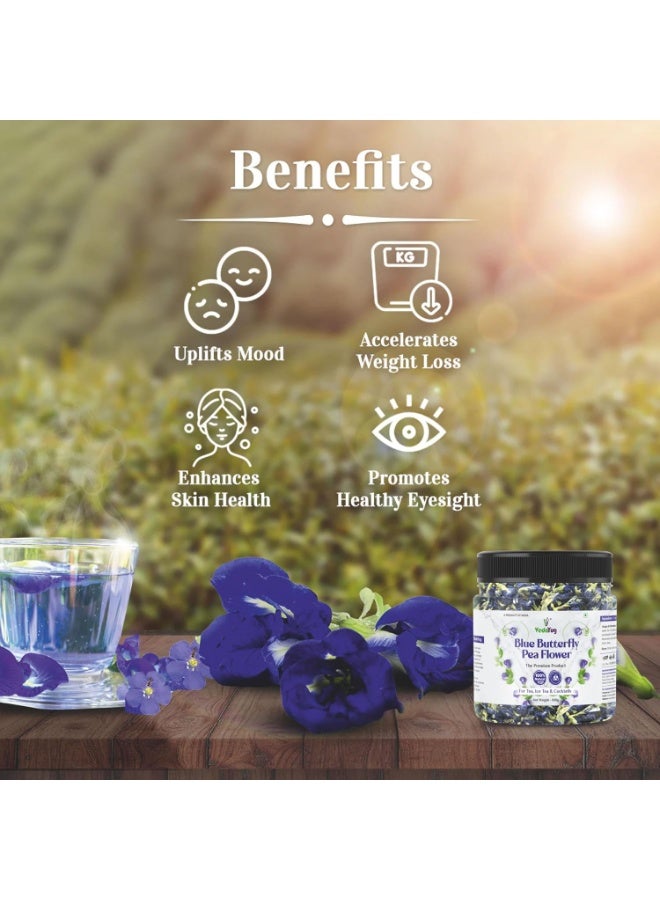 VY VedaYug Blue Butterfly Pea Flower Tea 100 Gram | Making ICE and Herbal Tea with ANTI-OXIDANT, Caffeine Free | Natural Colourant | Use with Green Tea - 100g - Image 4