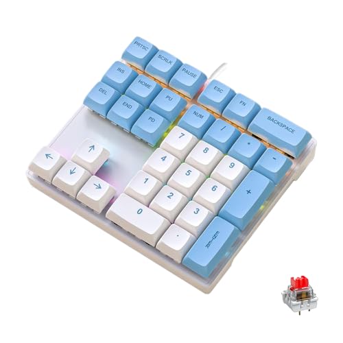 LINKEET Mechanical Numpad Rainbow Backlit Smooth Red Switches Wired USB Number Pad 33-Key NKRO Numeric Keypad with XDA PBT Keycaps External Keyboard Num Pad for Laptop, Mac - White Blue - Image 1