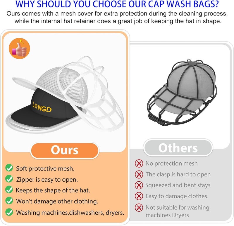 LONGD Baseball Cap Washer Cage - Sturdy Frame Laundry Protector for Adult/Kids Hats, Machine Safe Cleaner (1-Pack) - Image 4