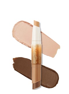 2 in 1 Cream Bronzer and Highlighter Stick,Non-greasy & Non-drying Contour Pencil,Easy to Create a Natural Matte Finishing,Long Lasting & Waterproof Face Brighten Make up Pen,TAN