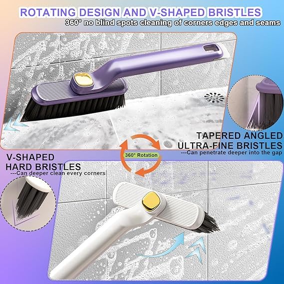 RUNMAY Multi-Function Bathroom Cleaning Brush, Tiles Cleaning Brush, Hard Bristle Rotating Crevice Gap Cleaning Brushes for Bathroom, Floor Cleaner Brush (Multi Colour, 1 Pack) - Image 3