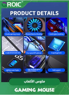 GROIC ماوس ألعاب سلكي لأجهزة الكمبيوتر المحمولة، ماوس كمبيوتر الألعاب، ماوس USB مريح، 3200 نقطة في البوصة بإضاءة خلفية LED 6 أزرار، 7 مصابيح تهوية ملونة مع كابل 1.5 متر، نقرة صامتة، التوصيل والتشغيل  - Image 4