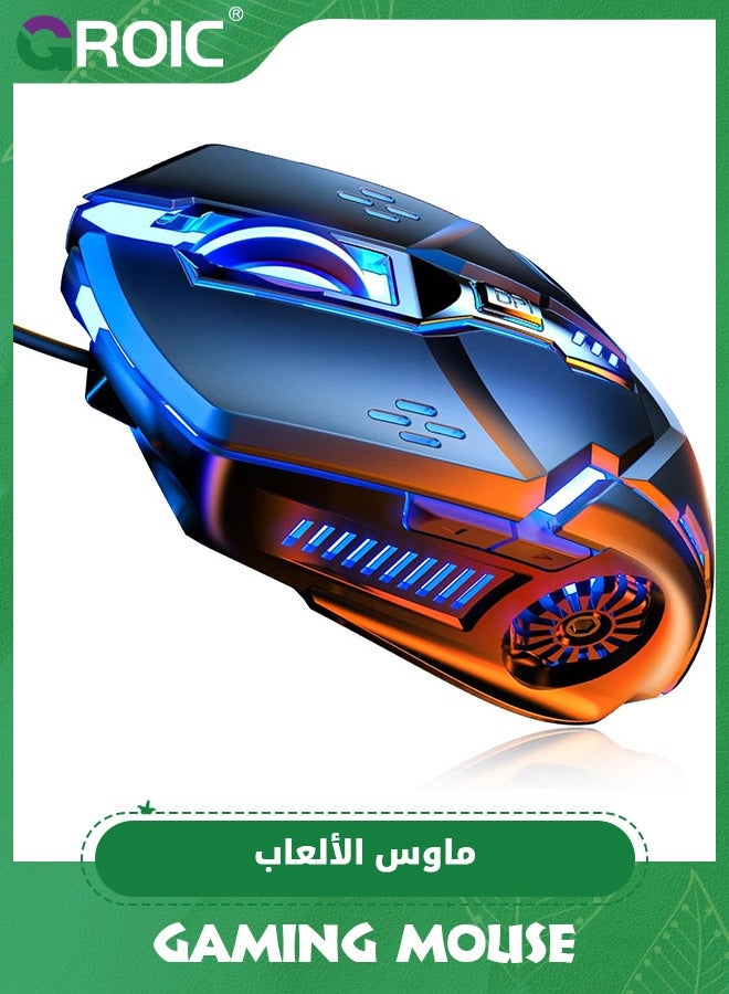 Wired Gaming Mouse for Laptops, Gaming Computer Mouse, USB Ergonomic Mouse Mice, 3200 DPI LED Backlight 6 Button, 7 Color Breathing Lights with 1.5M Cable, Silent Click, Plug and Play