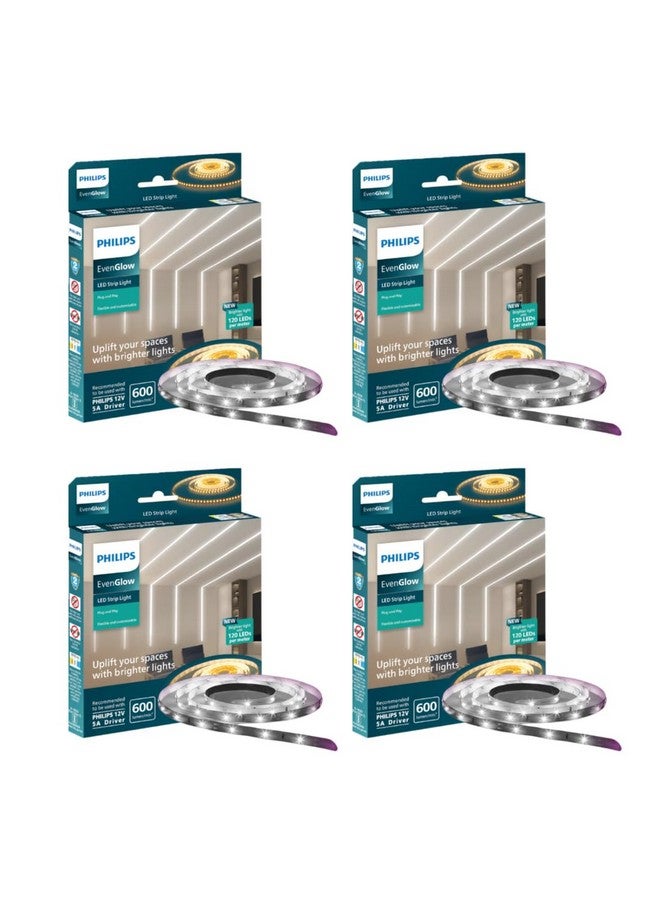 PHILIPS LED Profile Light for Ceiling | 5-Meter 120 LED Strip Light for Home Decoration | Even Glow, Cool Day Light | Pack of 4 (Driver Required Separately) - Image 1