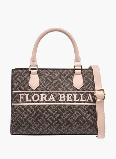Flora Bella By Shoexpress Women Monogram Print Tote Bag with Detachable Strap and Zip Closure