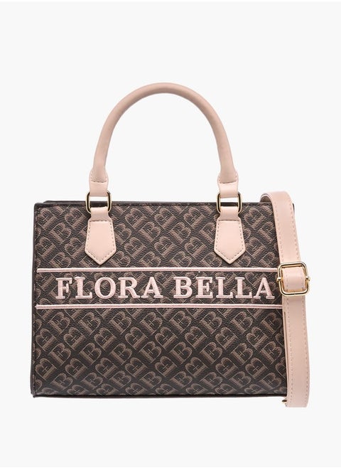 Women Monogram Print Tote Bag with Detachable Strap and Zip Closure