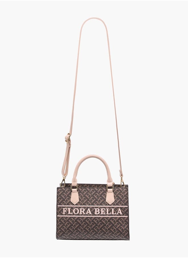 Flora Bella By Shoexpress Women Monogram Print Tote Bag with Detachable Strap and Zip Closure  - Image 2