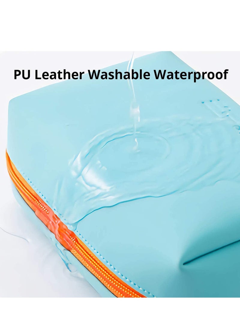 SOLARAE Small Makeup Bag, Travel Cosmetic Bag for Women Girls, Zipper Pouch Makeup Organizer Bag PU Leather Waterproof Cute Toiletry Bags (Blue) - Image 2