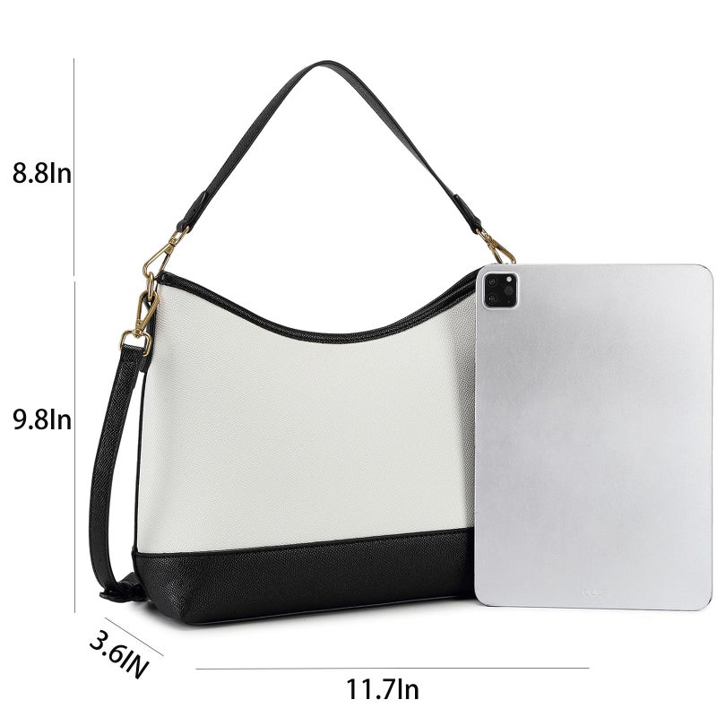 CYHTWSDJ Large Capacity Hobo Bag for Women,Tote Crossbody Purse Handbag with Zipper Pockets for Work Travel Gym Commute, Gift Idea (White & Black) - Image 4