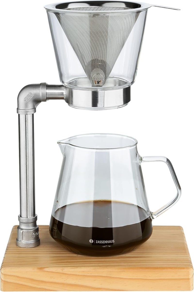 ماكينة قهوة زاسنهاوس وركر لـ 6 أكواب | 750 مل | زجاج بوروسيليكات | فلتر دائم مصنوع من الفولاذ المقاوم للصدأ | خشب الصنوبر | ماكينة قهوة بتصميم صناعي | ماكينة قهوة بالتقطير