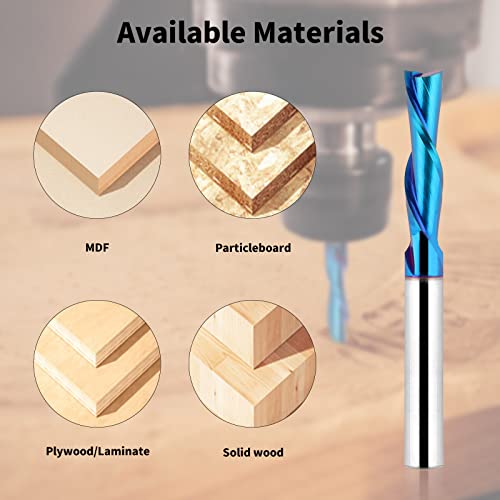 EANOSIC 5PCS Downcut Spiral Router Bits 1/4 inch Shank, 1/4 inch Cutting Diameter Solid Carbide with Nano Blue Coating CNC Router Bits End Mill for Wood Cut, Carving - Image 4