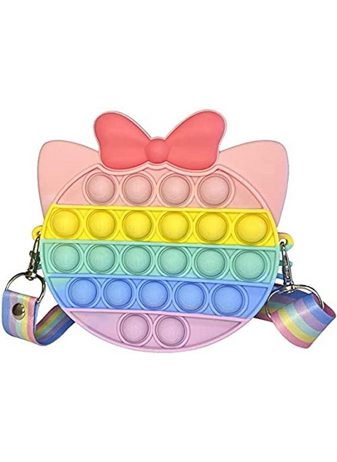 AdiChai AdiChai Pop It Bag Hello Kitty Shape Sling Bag , Silicone Adorable Bag with 2 Straps and Cute Keychain Accessory , Fidget Purse for Girls , Boys Kids Stress Relief Toys, Multicolor (Hello Kitty Pink)  - Image 3
