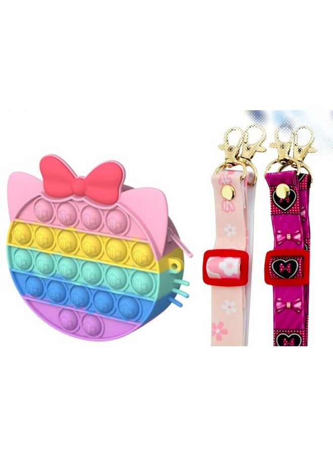 AdiChai AdiChai Pop It Bag Hello Kitty Shape Sling Bag , Silicone Adorable Bag with 2 Straps and Cute Keychain Accessory , Fidget Purse for Girls , Boys Kids Stress Relief Toys, Multicolor (Hello Kitty Pink)  - Image 2