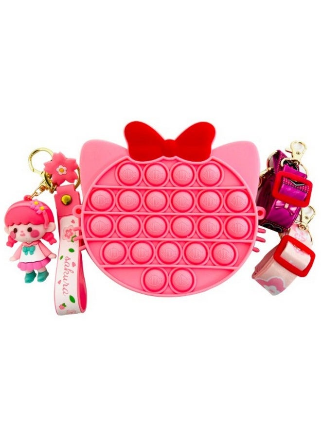 AdiChai AdiChai Pop It Bag Hello Kitty Shape Sling Bag , Silicone Adorable Bag with 2 Straps and Cute Keychain Accessory , Fidget Purse for Girls , Boys Kids Stress Relief Toys, Multicolor (Hello Kitty Pink)  - Image 1