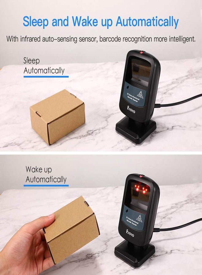 Eyoyo 2D Hands-Free Barcode Scanner, Omnidirectional USB Wired Desktop Barcode Reader 1D 2D PDF417 Data Matrix Bar Code Reader with Automatically Scanning for Retail Store Supermarket Mall Business - Image 4