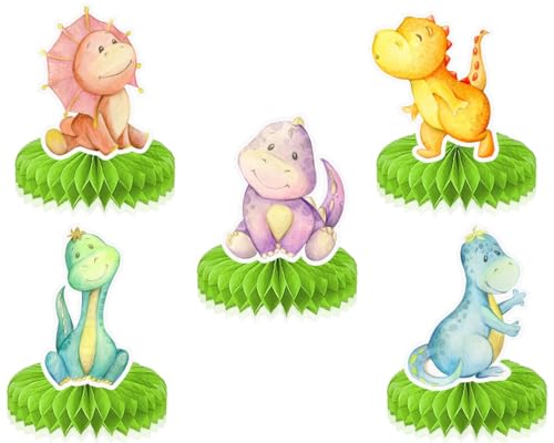 PC Set of 5 Dino Table Honeycombs Vibrant Dinosaur Themed Decorations for Baby Shower or Birthday Party Fun Tabletop Accents - Image 5