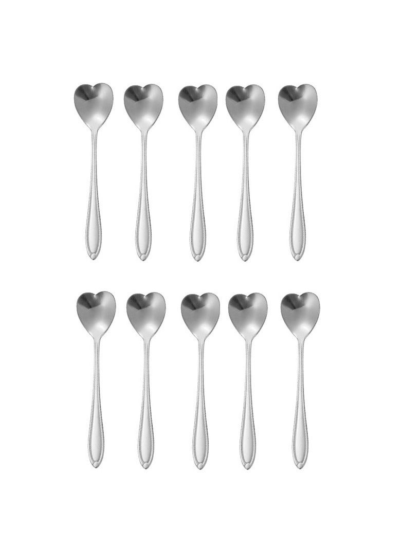 Set of 10 Heart-Shaped Stainless Steel Spoons for Espresso Sugar Cake - Image 1