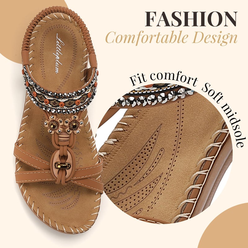 Littleplum Sandals for Women Arch Support Handmade Sandals Women's Summer Beach Sandals Comfort Walking Shoes Bohemian Flip Flops Womens Sandals Brown Size 9.5 - Image 4