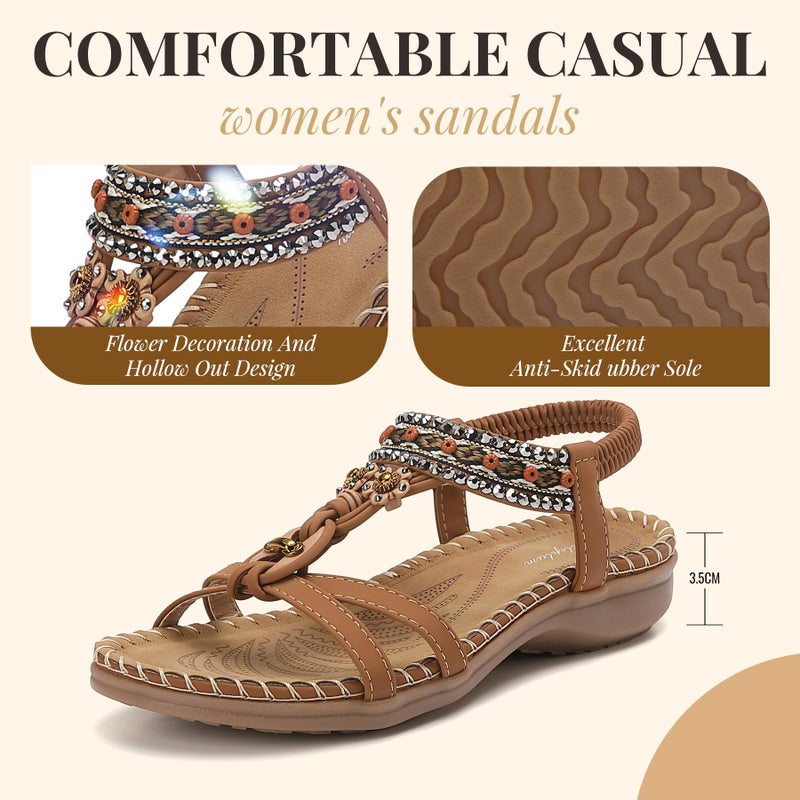 Littleplum Sandals for Women Arch Support Handmade Sandals Women's Summer Beach Sandals Comfort Walking Shoes Bohemian Flip Flops Womens Sandals Brown Size 9.5 - Image 5